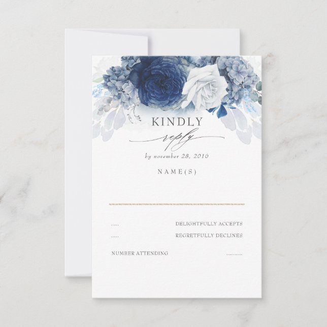 Dusty and Navy Blue Wedding RSVP Card (Front)