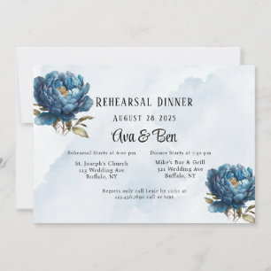 Dusty and Navy Peony Rehearsal Dinner Invitation