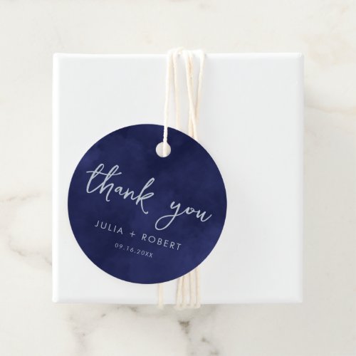 Dusty and Royal Blue Elegant Script Thank You Favor Tags