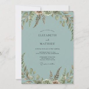 Dusty Aqua Leafy Wedding Invitation