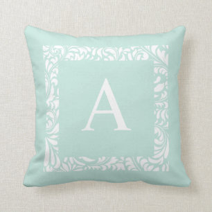 Dusty Aqua Monogram A Throw Pillow