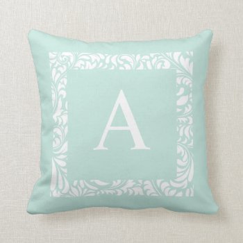 Dusty Aqua Monogram A Throw Pillow by MonogramGifts at Zazzle
