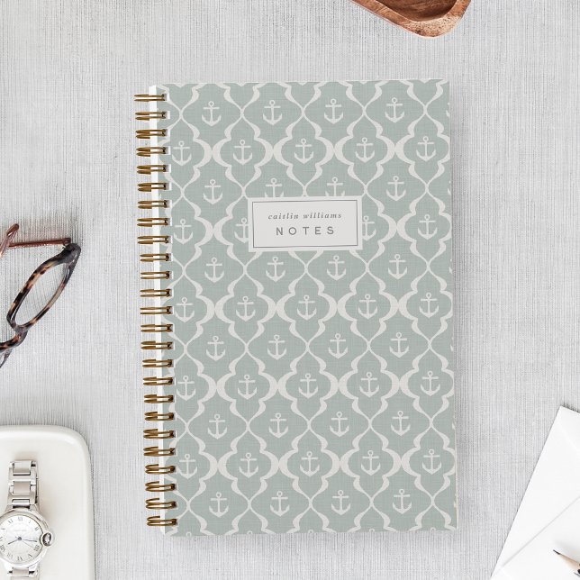 Dusty Aqua Nautical Anchor Ogee Personalized Notebook (Creator Uploaded)