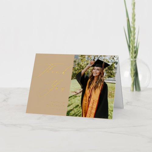 Dusty Beige Elegant Script Graduation Thank You Foil Greeting Card