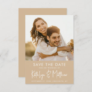Dusty Beige Fun Script Modern Photo Wedding Save The Date