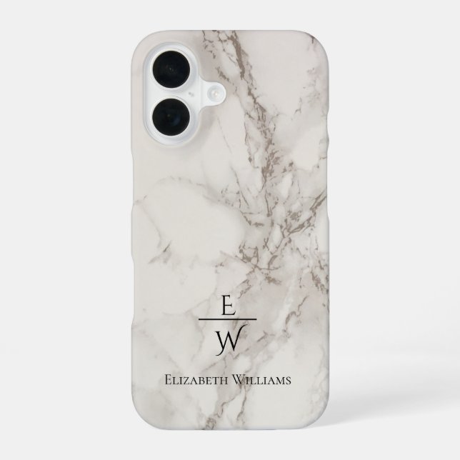 Dusty black and white marble glitter personalized  iPhone case (Back)