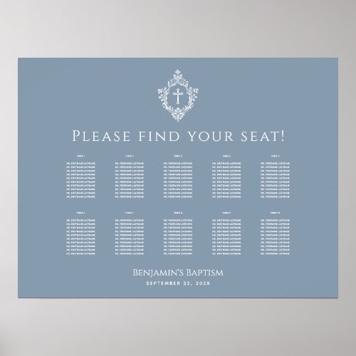 Dusty Blue 10 Tables &amp; Crest Baptism Seating Chart