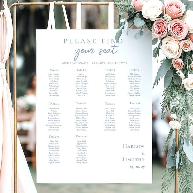 Dusty Blue 10 tables Wedding Seating Chart  Foam Board (Creator Uploaded)