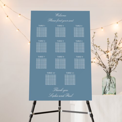 Dusty Blue 11 Table Wedding Seating Chart Foam Board