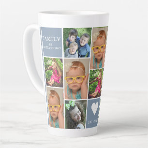 Dusty Blue 12 Photo Collage Family Quote Monogram Latte Mug