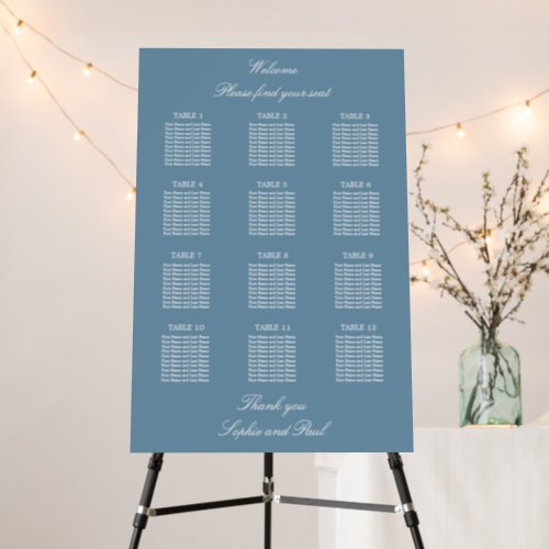 Dusty Blue 12 Table Wedding Seating Chart Foam Board