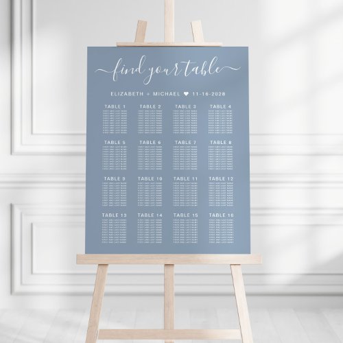Dusty Blue 16 Table Wedding Seating Chart Foam Board