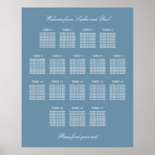 Dusty Blue 17 Table Wedding Seating Chart Poster