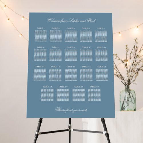 Dusty Blue 19 Table Wedding Seating Chart Foam Board