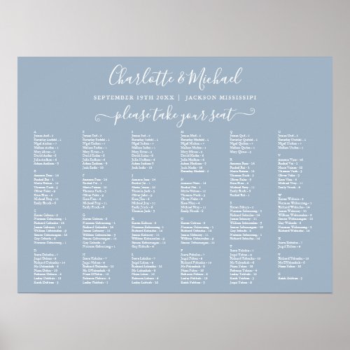 Dusty Blue 200 Names Wedding Seating Chart