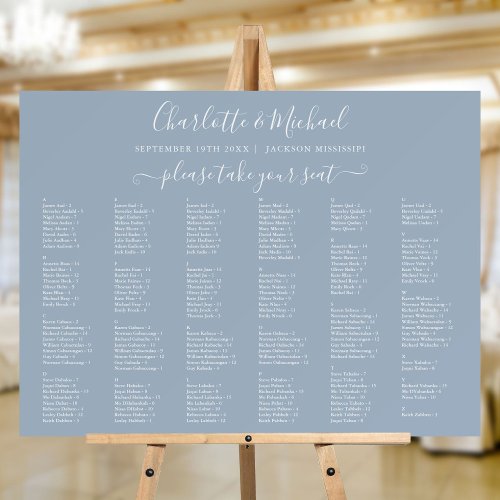 Dusty Blue 200 Names Wedding Seating Chart Sign