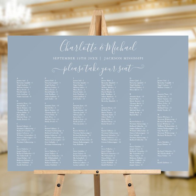 Dusty Blue 200 Names Wedding Seating Chart Sign (Dusty Blue 200 Names Wedding Seating Chart Sign)