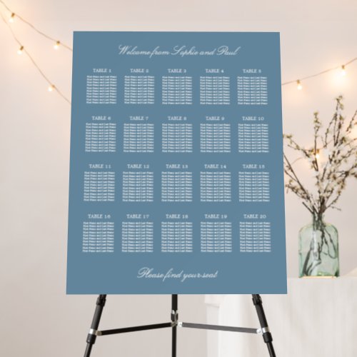 Dusty Blue 20 Table Wedding Seating Chart Foam Board