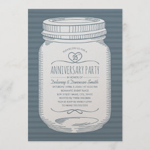 Dusty Blue 25th wedding anniversary Mason Jar Invitation