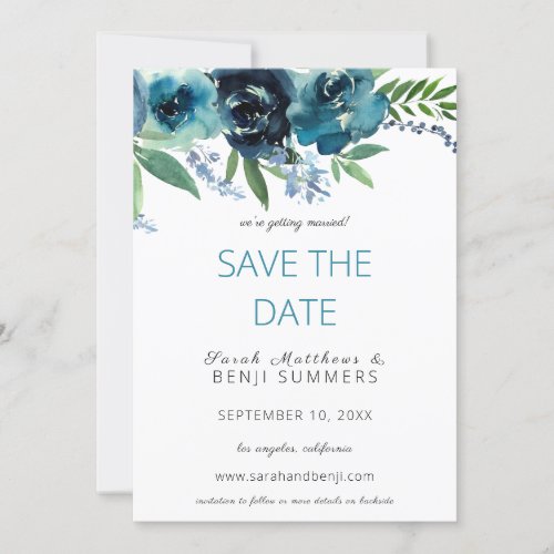 Dusty Blue 2 Floral Save  Change the Date 3 Large Invitation