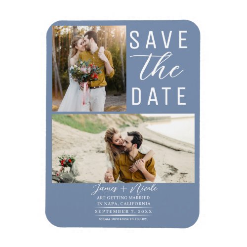 Dusty Blue 2 Photos Save the Date Wedding Magnet