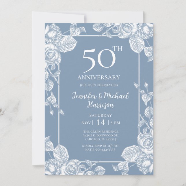 Dusty Blue 50th Anniversary Invitation (Front)