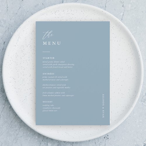 Dusty Blue 5x7 Wedding Table Menu Cards Flat Menu