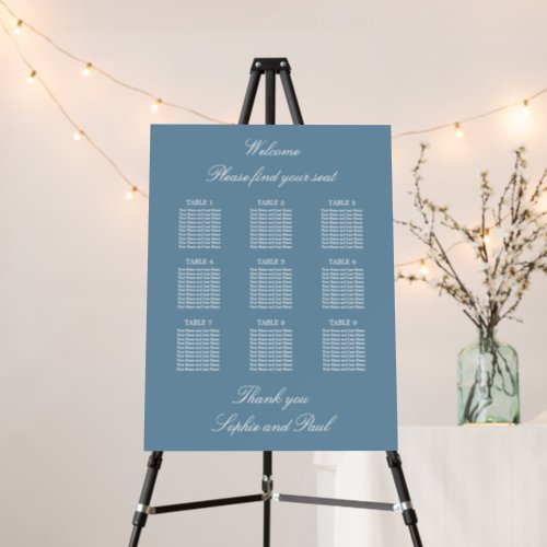 Dusty Blue 9 Table Wedding Seating Chart Foam Board