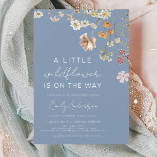 Dusty Blue A Little Wildflower Baby Shower Invitation