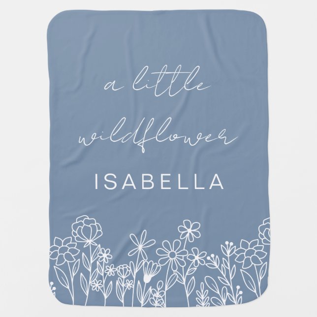 Dusty Blue A Little Wildflower Floral Baby Blanket (Front)