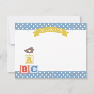 Dusty Blue ABC Blocks Bird Baby Boy Thank You Card