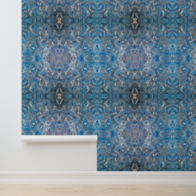 Dusty Blue Abstract Art Peel & Stick  Wallpaper (Application)