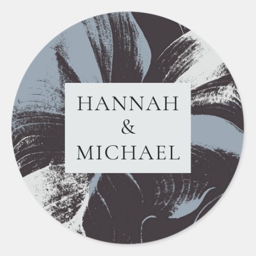 Dusty Blue Abstract Floral Wedding Classic Round Sticker