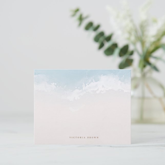 Dusty blue abstract wave Personalized Stationery Note Card (Standing Front)