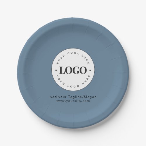 Dusty Blue Add Custom Business Company Logo Party Paper Plates