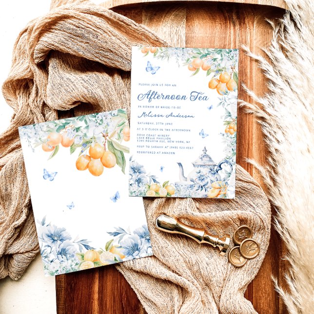 Dusty Blue Afternoon Tea Bridal Shower Invitation (Creator Uploaded)