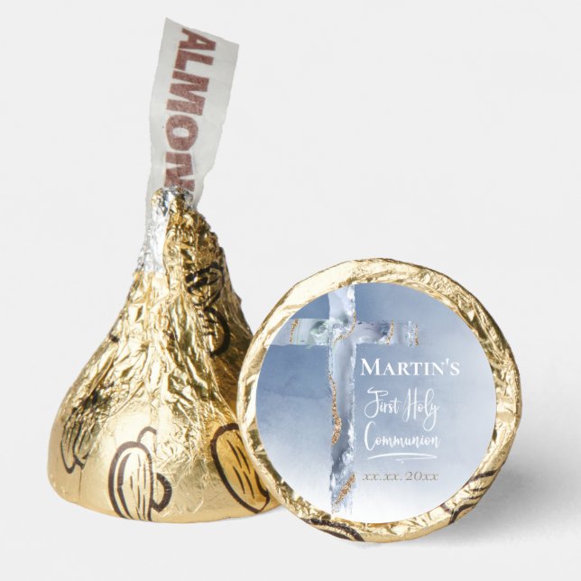  dusty blue agate cross First Communion Hershey®'s Kisses® (Front)