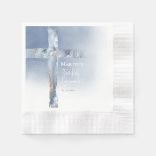 dusty blue agate cross First Communion Napkins
