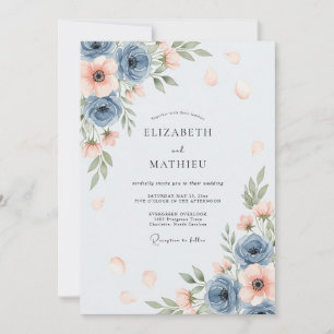 Dusty Blue Airy Spring Wedding Invitation