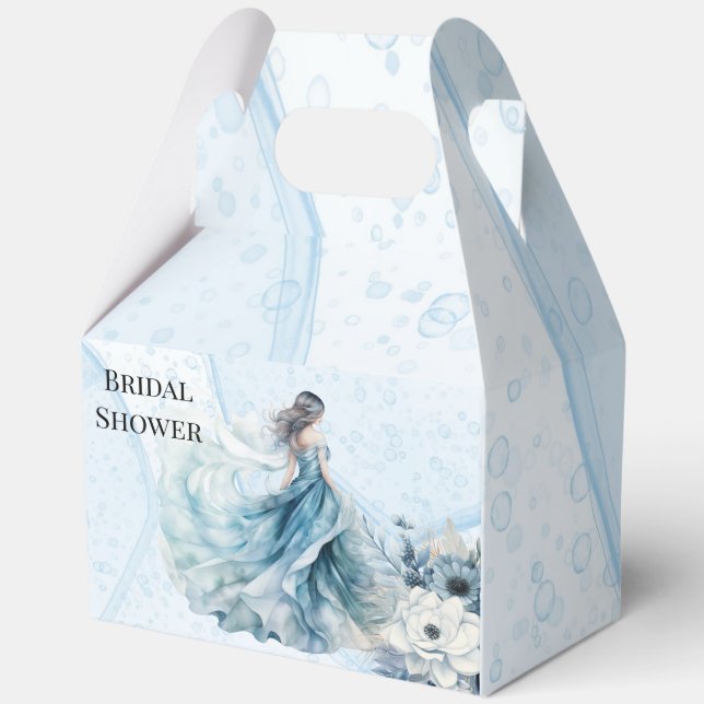 Dusty Blue Alcohol Ink Bride Bridal Shower Favor Boxes (Back)