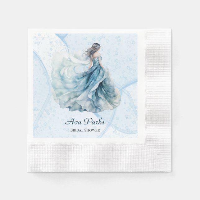 Dusty Blue Alcohol Ink Bride Bridal Shower Napkins (Front)