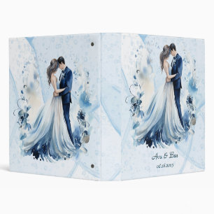 Dusty Blue Alcohol Ink Bride & Groom Wedding 3 Ring Binder