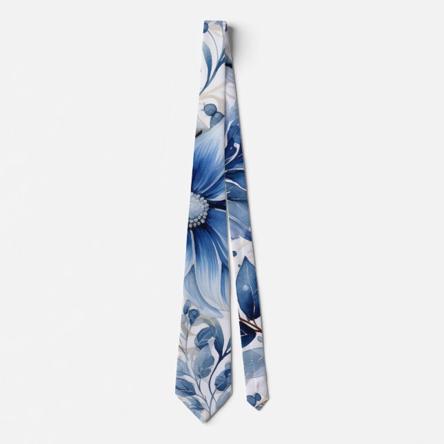 Dusty Blue Alcohol Ink Bride & Groom Wedding Neck Tie (Front)