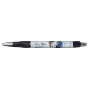 Dusty Blue Alcohol Ink Bride & Groom Wedding Pen
