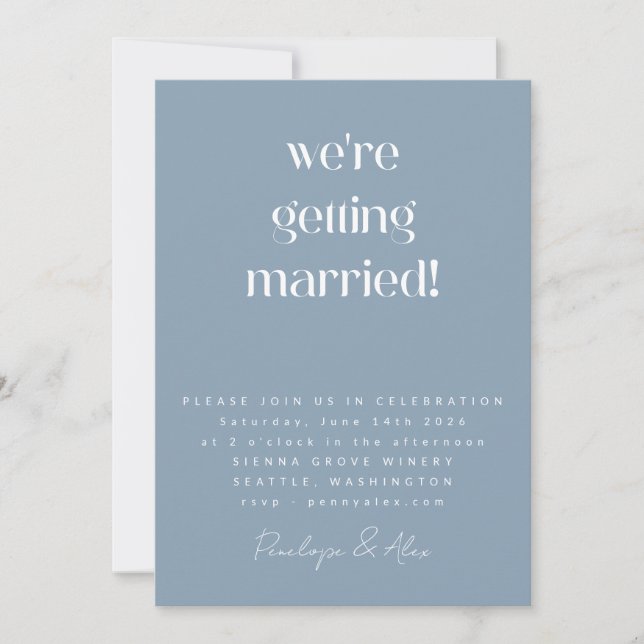 Dusty Blue All in One Minimalist Modern Wedding Invitation (Front)
