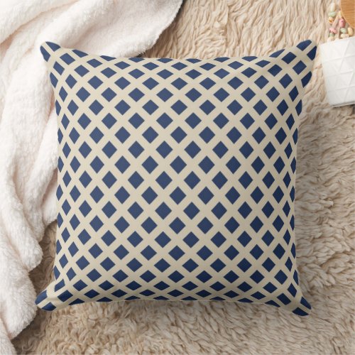 Dusty Blue Almond Lattice Crisscross Pattern Throw Pillow