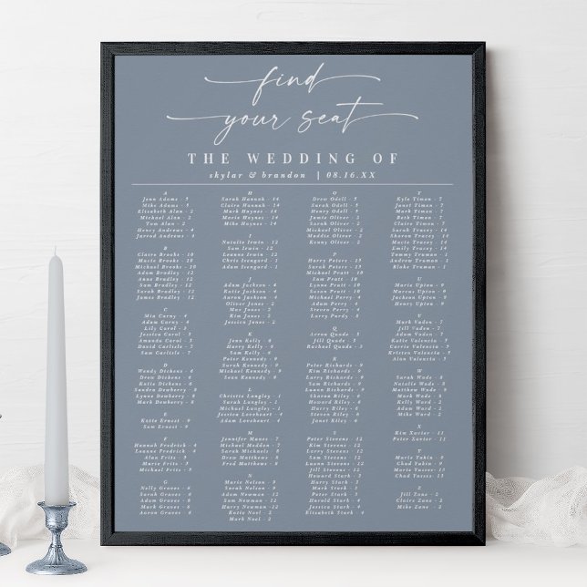 Dusty Blue Alphabetical Wedding Seating Chart (Creator Uploaded)