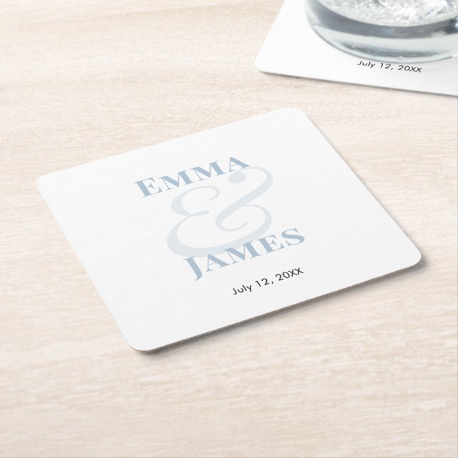 Dusty Blue Ampersand Wedding |  Square Paper Coaster (Angled)