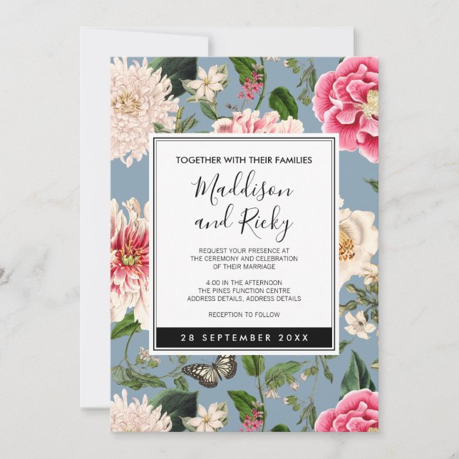 Dusty Blue and Blush Country Wedding Invitation (Front)