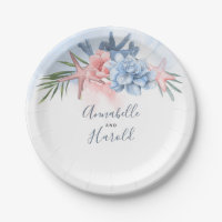 Dusty Blue and Blush Destination Beach Wedding Paper Plates